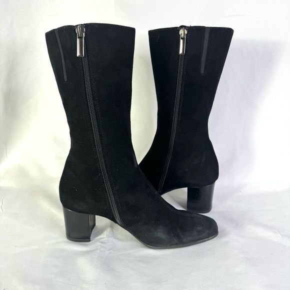 AQUATALIA BLACK LEATHER BOOTS BLOCK HEELS CHUNKY HEELS  WITH SIDE ZIPPER SIZE 6 - Picture 7 of 15